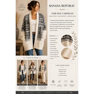 Banana Republic Cardigan Wool Blend Fare Isle Heavyweight SZM Cream